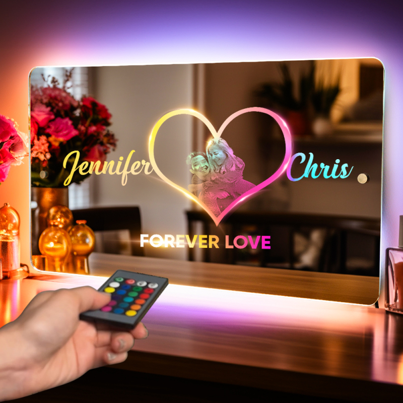 Personalized Heart Photo Name Mirror Light Heart