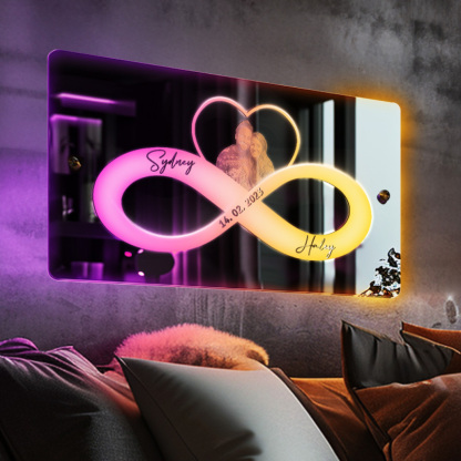 Personalized Infinity Heart Photo And Date Name Mirror Light 