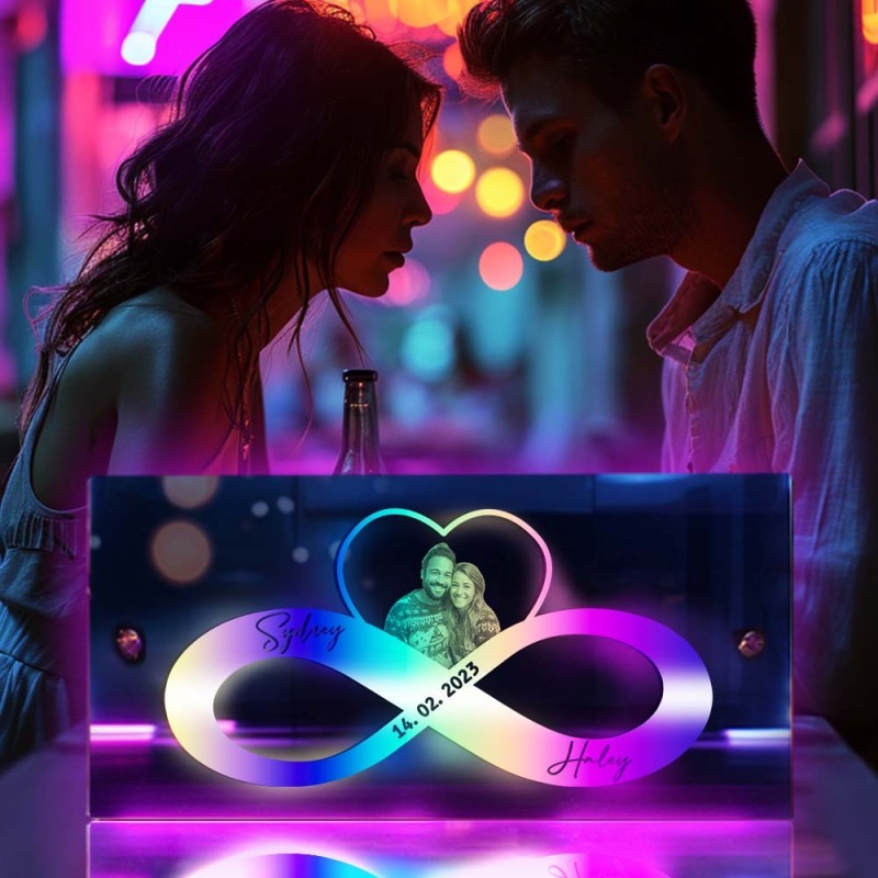 Personalized Infinity Heart Photo And Date Name Mirror Light 