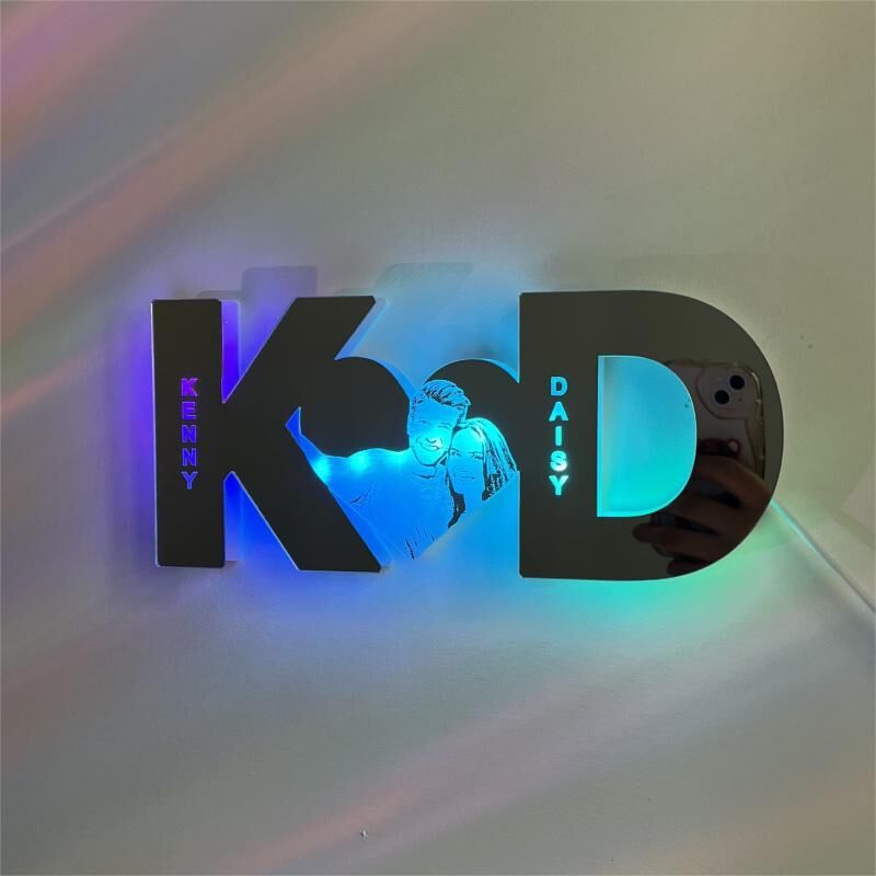 Customized Couple Initials And Photo Led Mirror Light