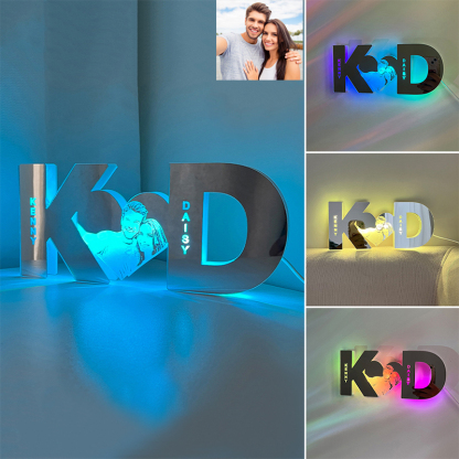 Customized Couple Initials And Photo Led Mirror Light