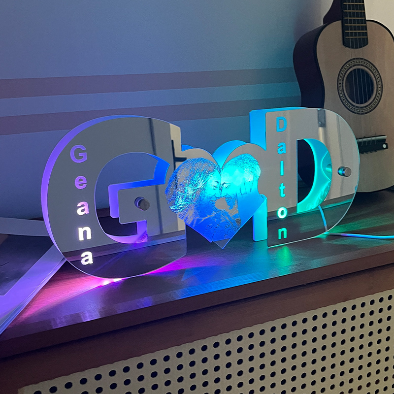 Customized Couple Initials And Photo Led Mirror Light