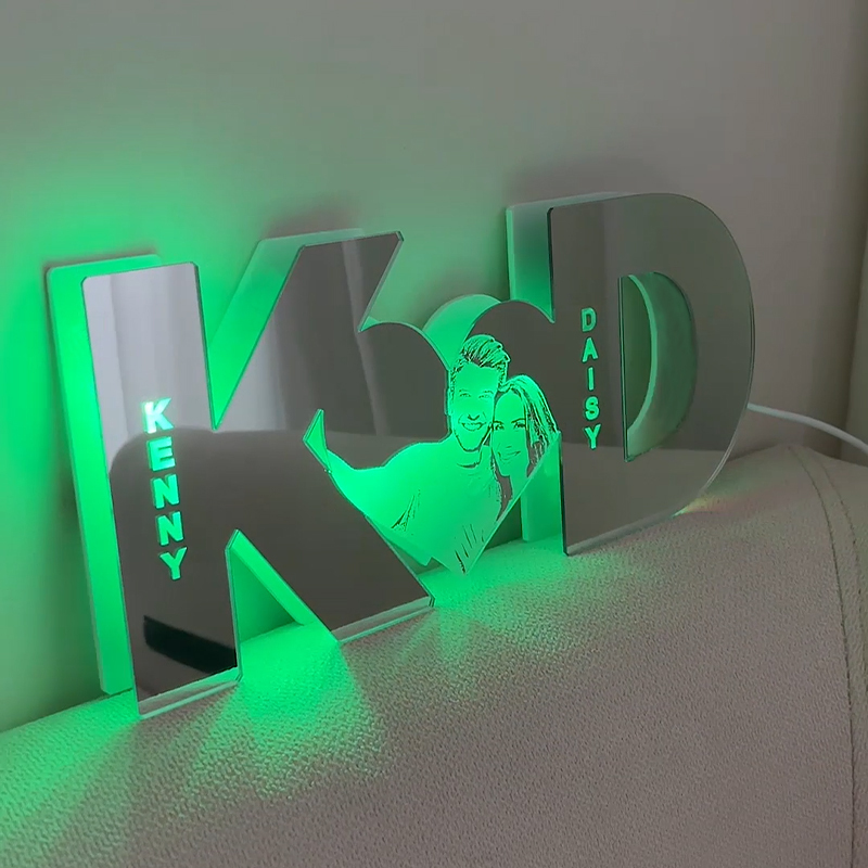 Customized Couple Initials And Photo Led Mirror Light