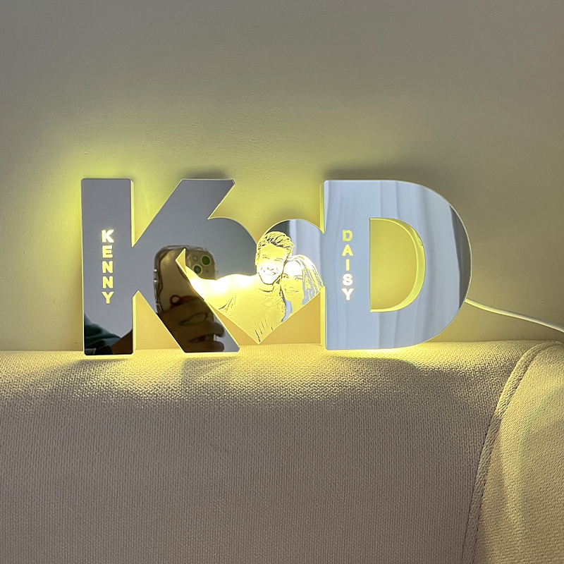 Customized Couple Initials And Photo Led Mirror Light