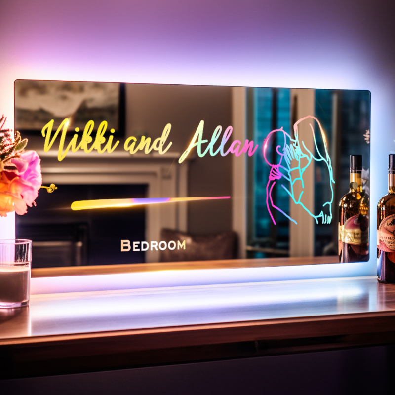 Personalized Line Photo And Name Engraved Mirror Light 