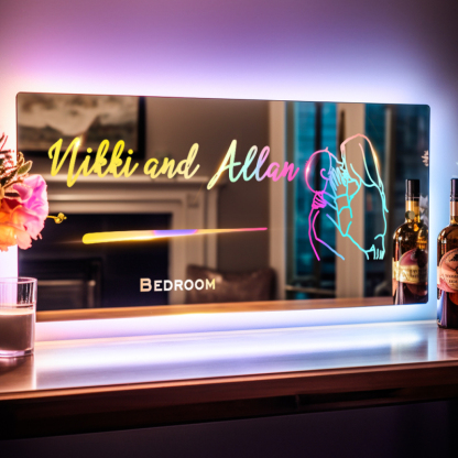 Personalized Line Photo And Name Engraved Mirror Light 