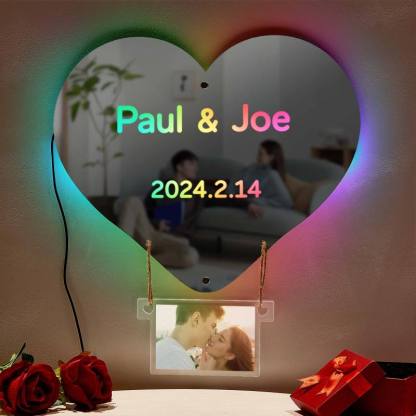 Custom Photo Engraved Mirror Light Hot Air Balloon Couple Gift