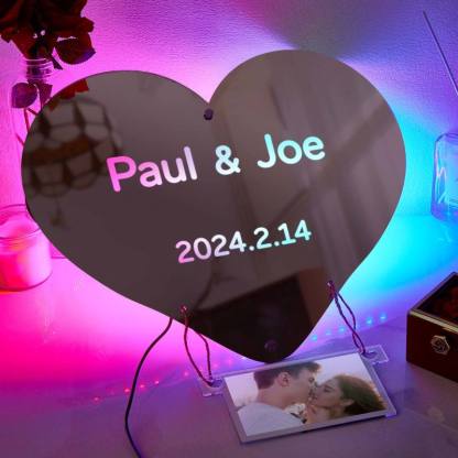 Custom Photo Engraved Mirror Light Hot Air Balloon Couple Gift
