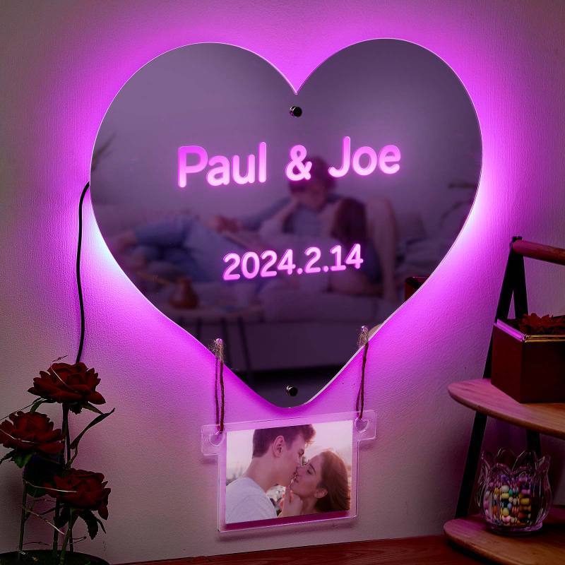 Custom Photo Engraved Mirror Light Hot Air Balloon Couple Gift