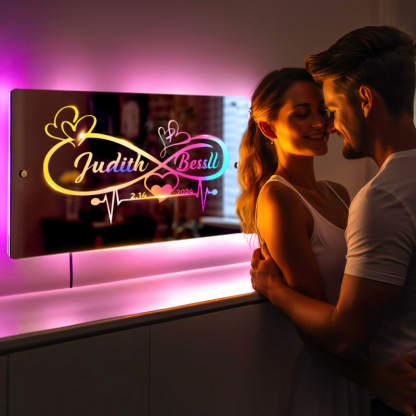 Personalized Name Mirror Light Infinity Heart Couple Gift