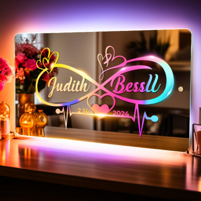 Personalized Name Mirror Light Infinity Heart Couple Gift