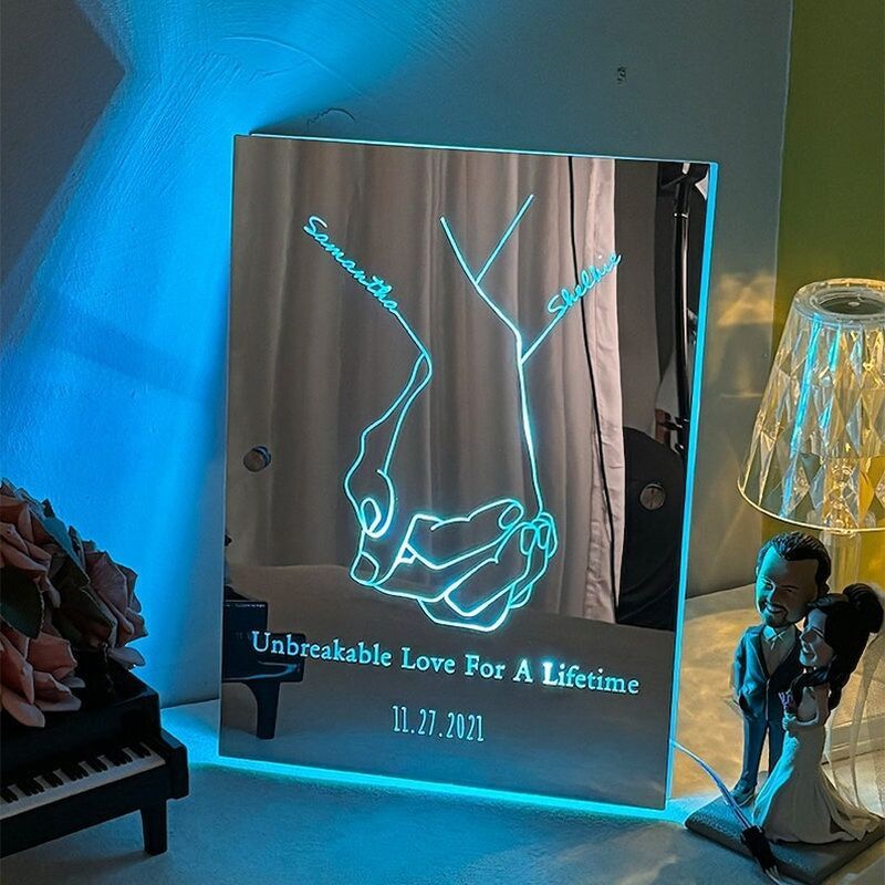 Personalized Mirror Lamp Customized Couple Name Gift For Valentine's Day