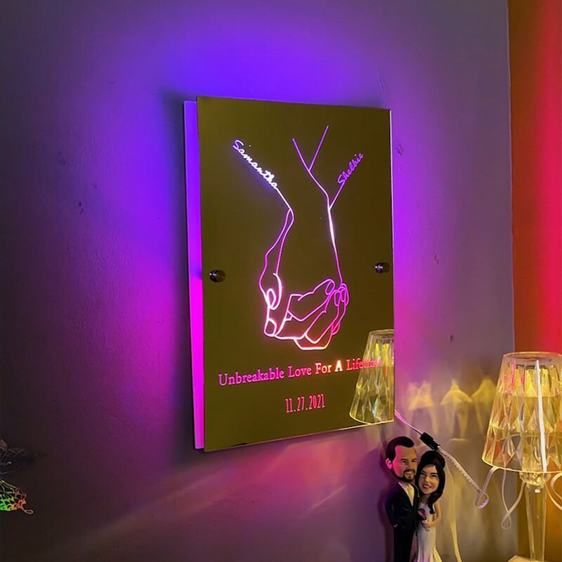 Personalized Mirror Lamp Customized Couple Name Gift For Valentine's Day