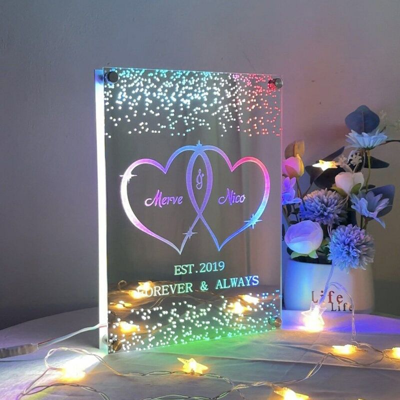 Personalized Mirror Lamp Customized Couple's Name Valentine's Day Gift