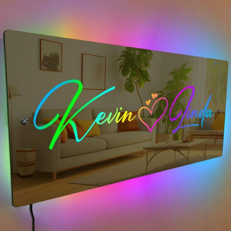 Personalized Mirror Lamp Customized Couple's Name Sweet Valentine's Day Gift