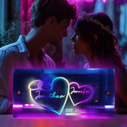 Personalized Name Mirror Heart Special Dates LED illuminated Light-Up Wall Decorations