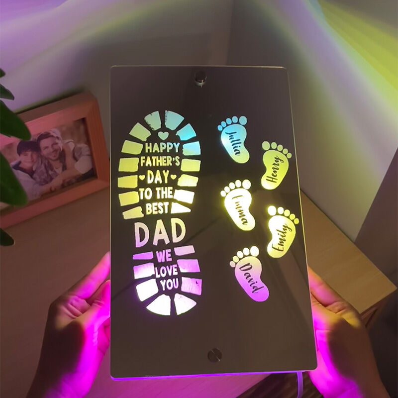 Personalized Mirror Lamp With Footprints Customized Child's Name Warm Father's Day Gift