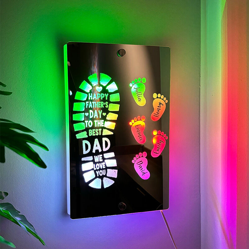 Personalized Mirror Lamp With Footprints Customized Child's Name Warm Father's Day Gift