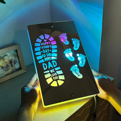 Personalized Mirror Lamp With Footprints Customized Child's Name Warm Father's Day Gift