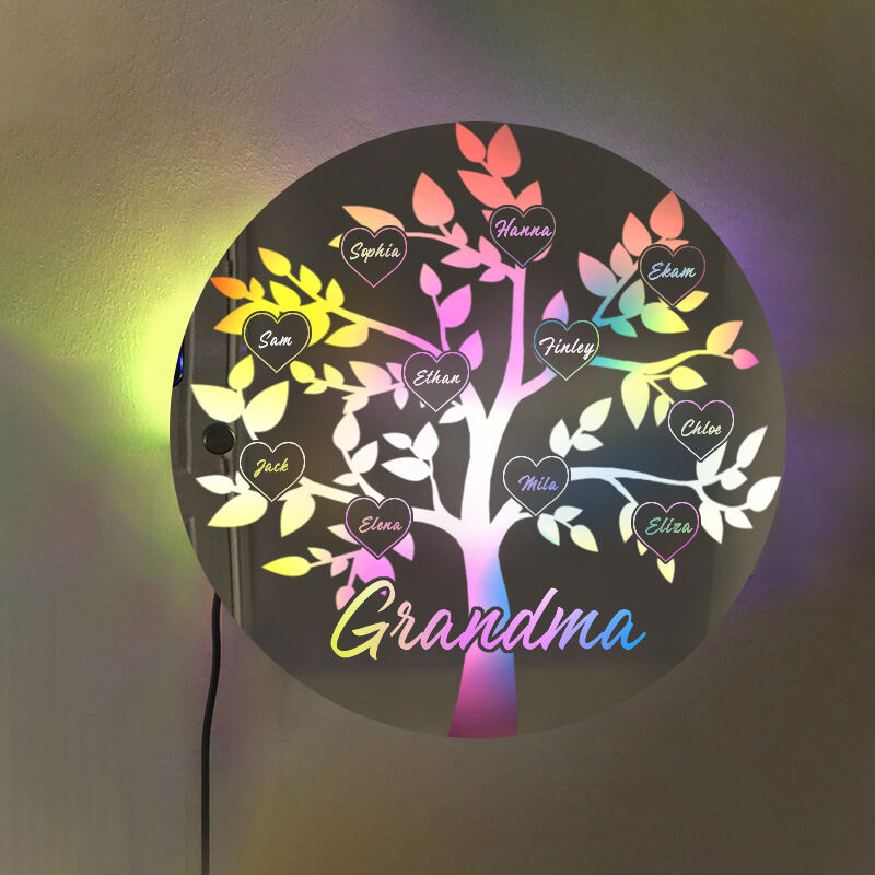 Personalized Family Tree Mirror Light Customized Family Names Warm Christmas Gift
