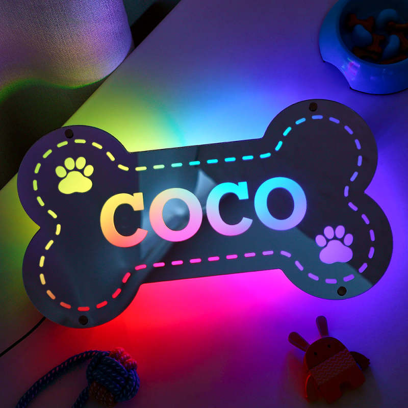 Custom Name Mirror Light Creative Bone Pet Home Gift