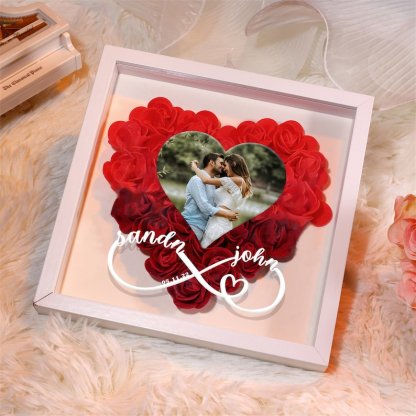 Personalized Roses Flower Shadow Box With Couple Photo For Wedding Anniversary Valentine's Day