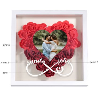 Personalized Roses Flower Shadow Box With Couple Photo For Wedding Anniversary Valentine's Day