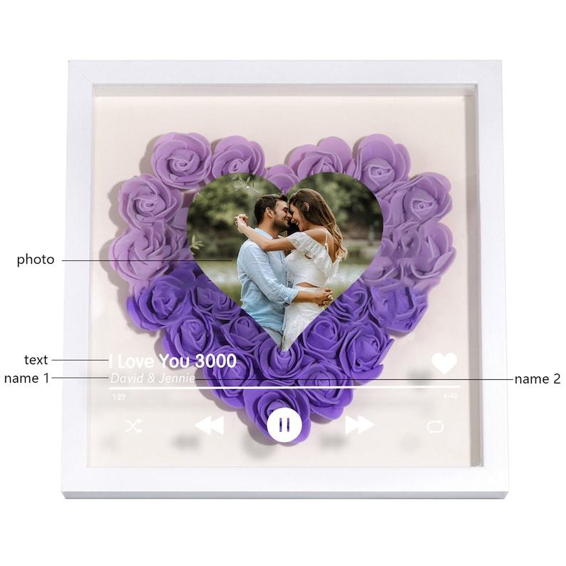 Personalized Roses Flower Shadow Box With Couple Photo For Wedding Anniversary Valentine's Day