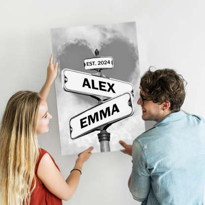 Personalized Couple Names Street Heart Sign Canvas Wall Art Frame