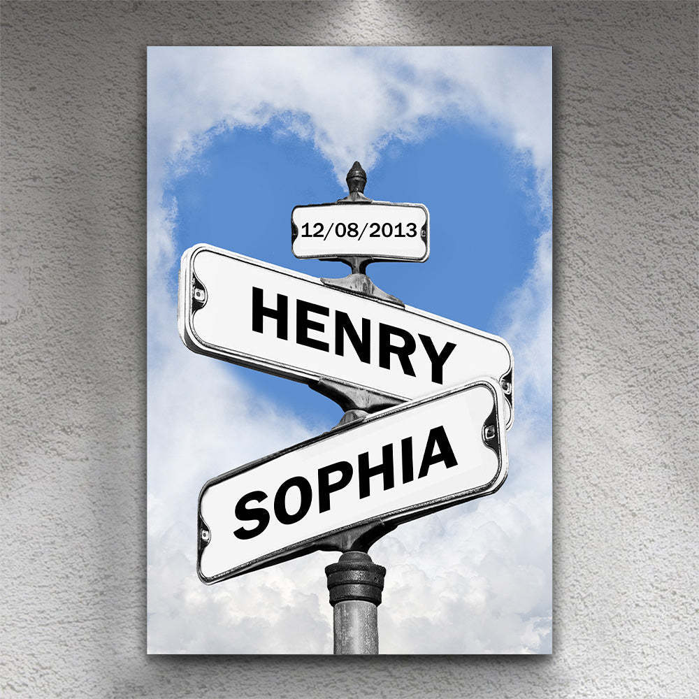 Personalized Couple Names Street Heart Sign Canvas Wall Art Frame