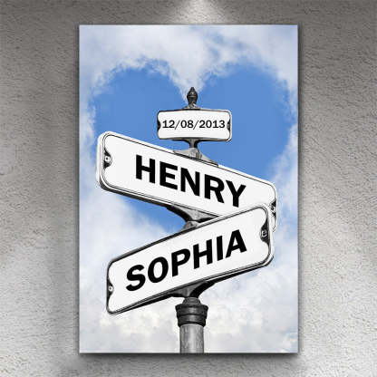 Personalized Couple Names Street Heart Sign Canvas Wall Art Frame