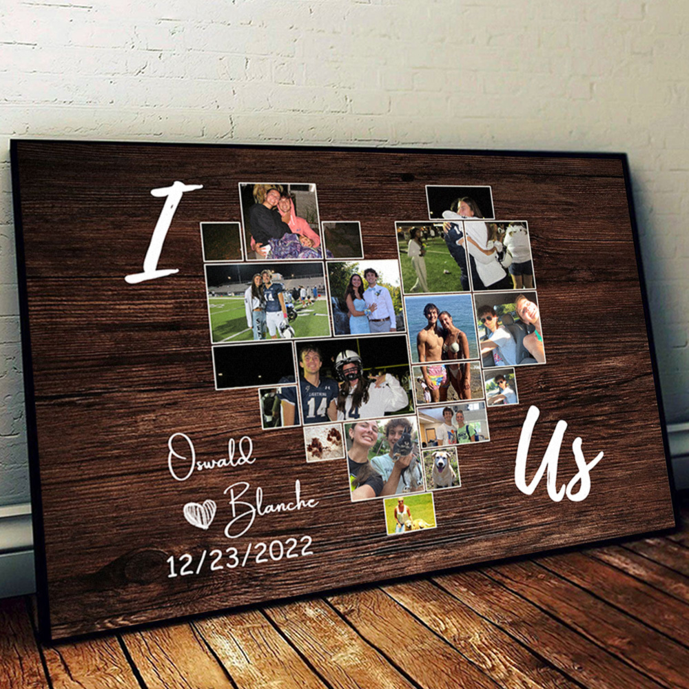 I Heart You Photo Collage Custom Canvas For Couples
