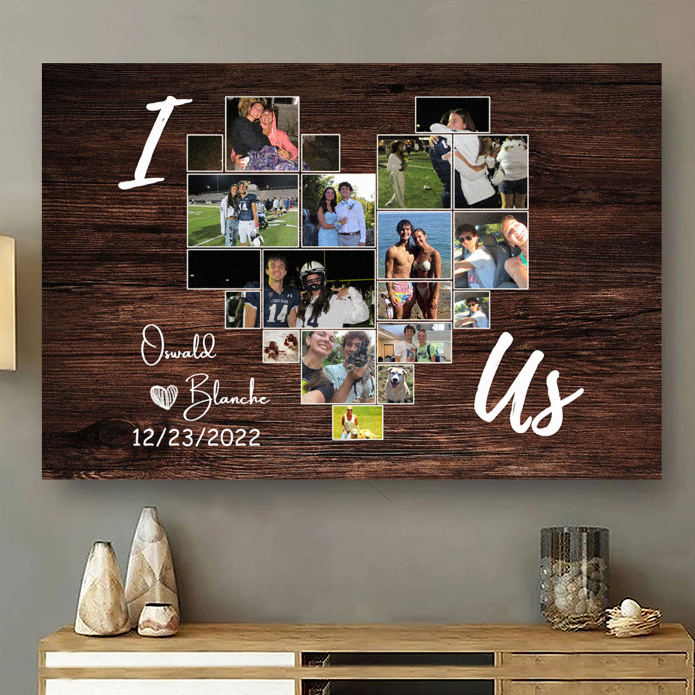 I Heart You Photo Collage Custom Canvas For Couples