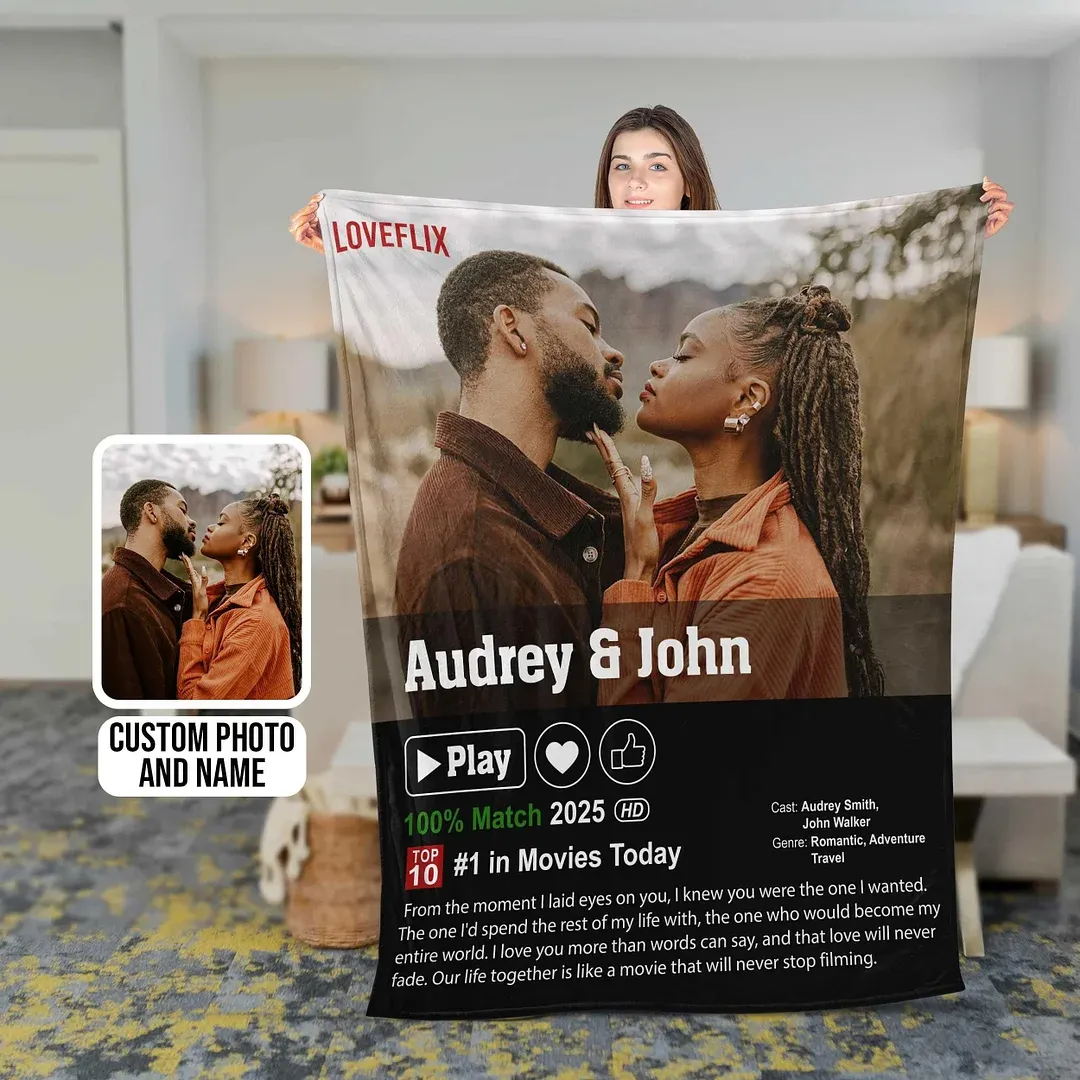 50%OFF⭐️Custom LOVEFLIX Movie Photo Blanket with Your Love Story