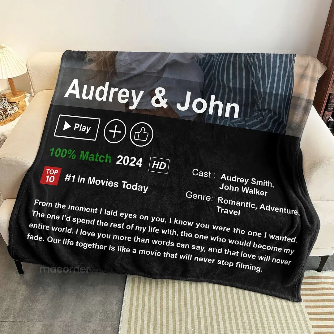 50%OFF⭐️Custom LOVEFLIX Movie Photo Blanket with Your Love Story