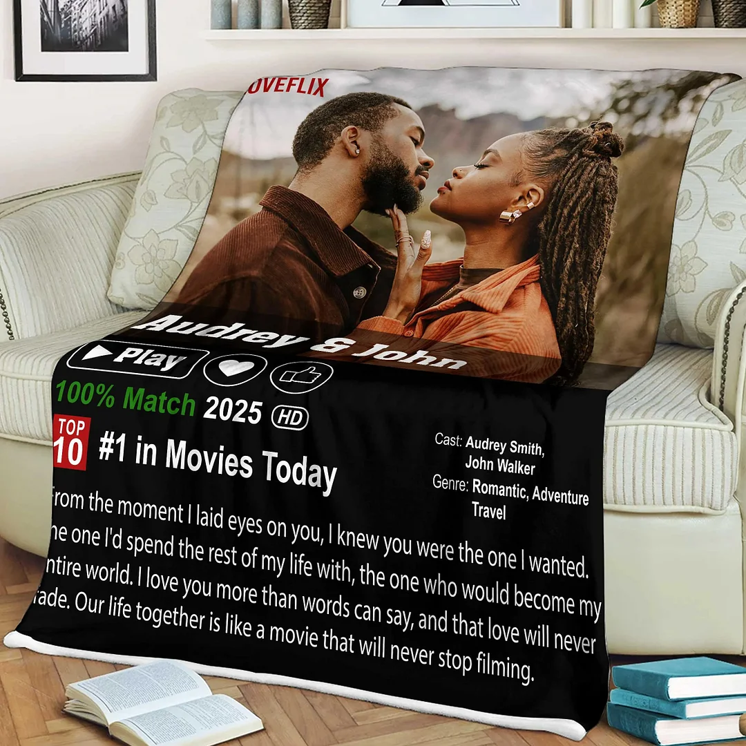 50%OFF⭐️Custom LOVEFLIX Movie Photo Blanket with Your Love Story