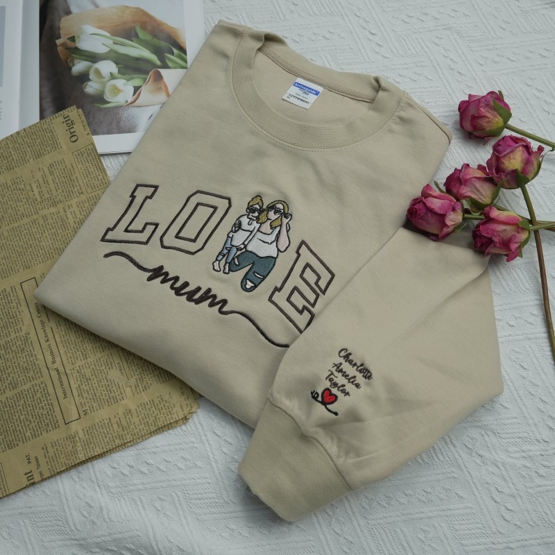 Custom Embroidered Photo Portrait For Mom Love Sweatshirt