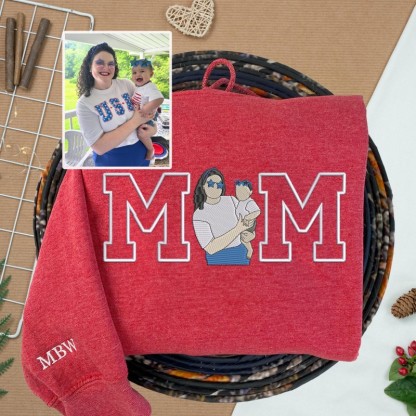 Custom Mama Photo Portrait Embroidery Sweatshirt With Kids Names