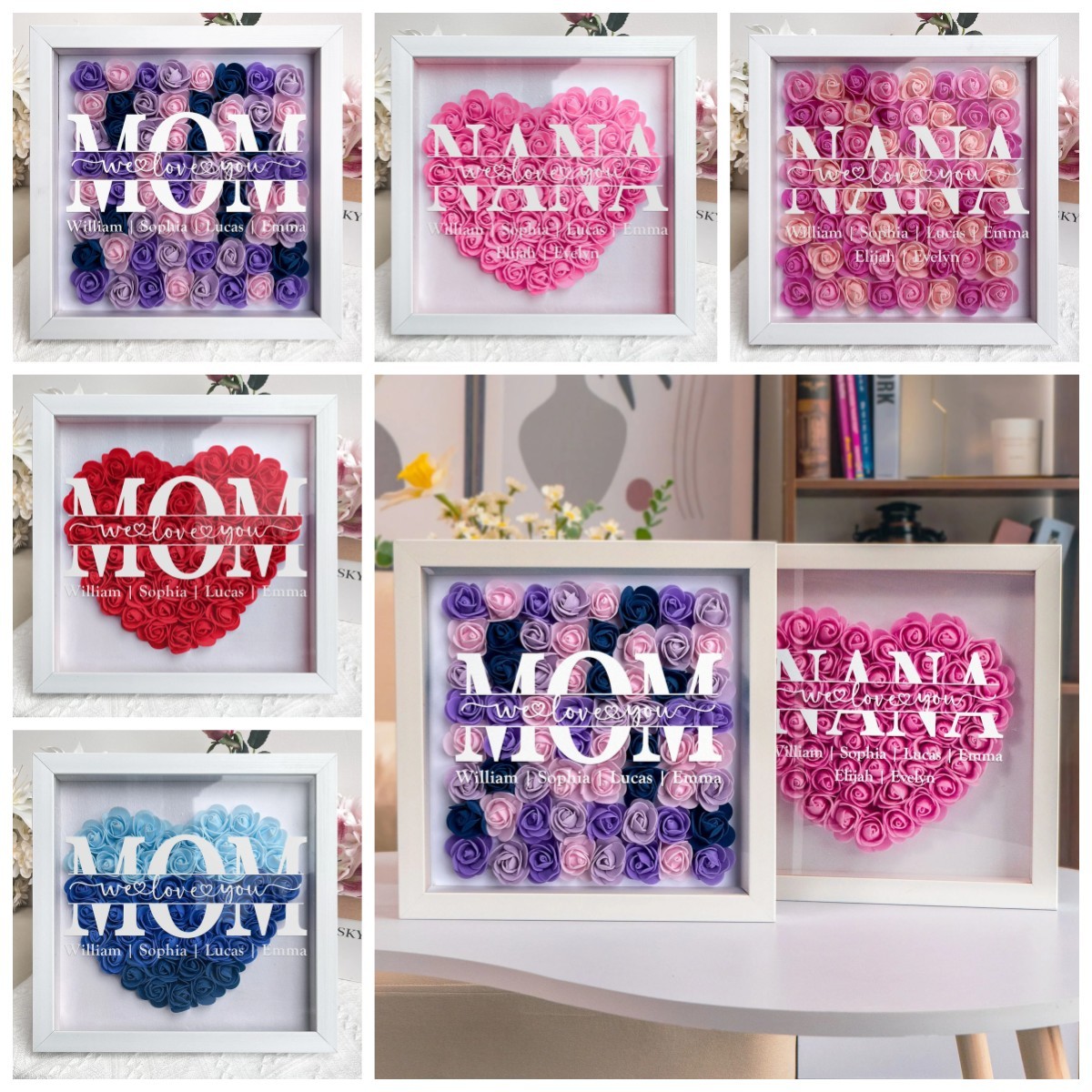 Mom Gift We Love You Every Day - Personalized Flower Shadow Box