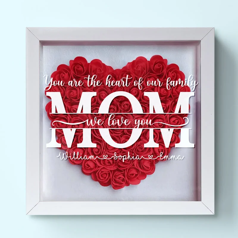 You Are The Heart Of Our Family - Family Personalized Custom Flower Shadow Box - Mother's Day, Gift For Mom, Grandma-Creatgifts
