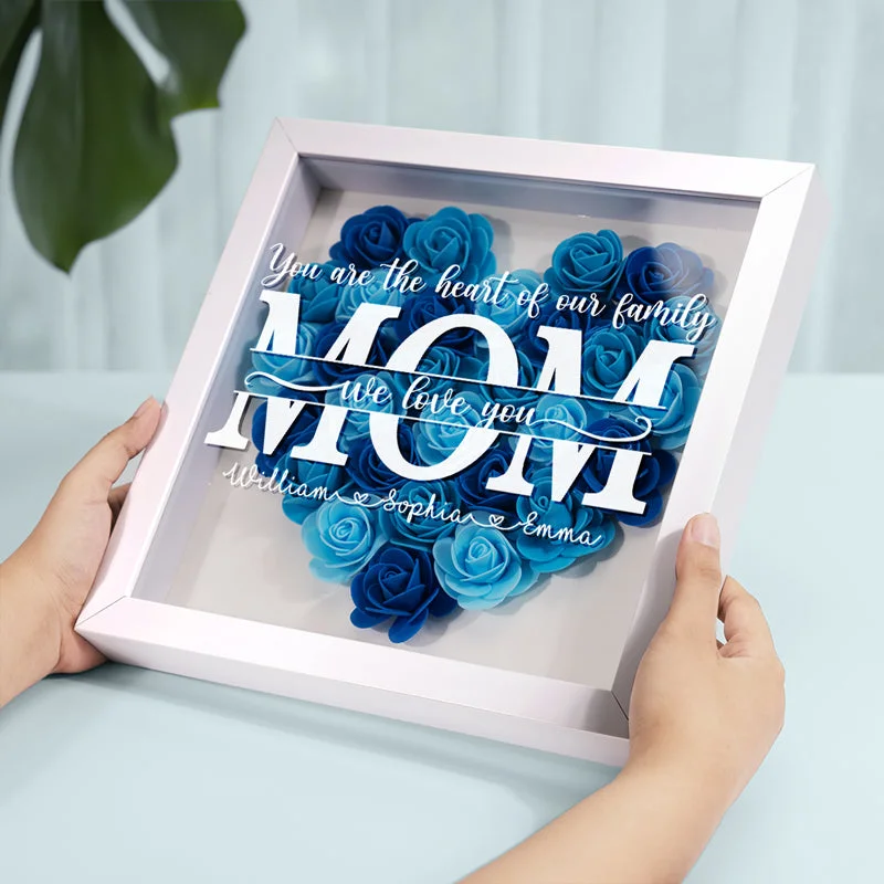 You Are The Heart Of Our Family - Family Personalized Custom Flower Shadow Box - Mother's Day, Gift For Mom, Grandma-Creatgifts