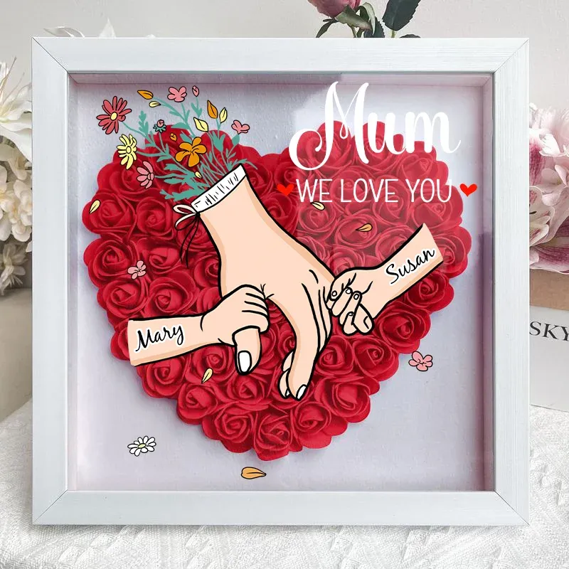 Family Love Blooms Forever – Personalized Mom & Grandma Flower Shadow Box with Names