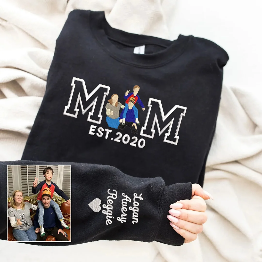 Custom Embroidered Portrait Sweatshirt Best Gift For Mom