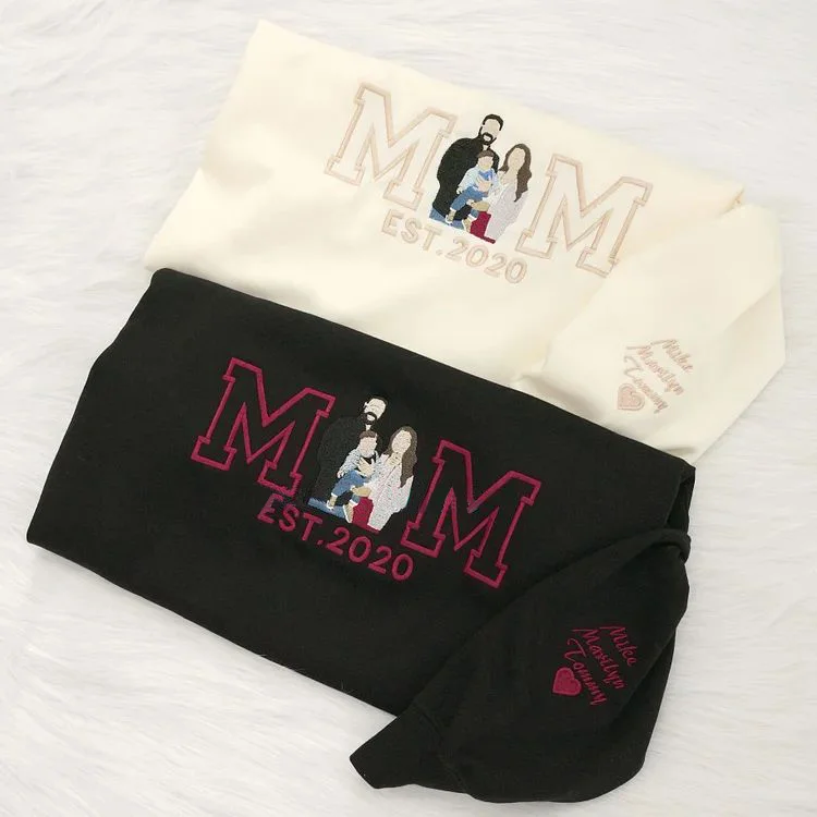 Custom Embroidered Portrait Sweatshirt Best Gift For Mom