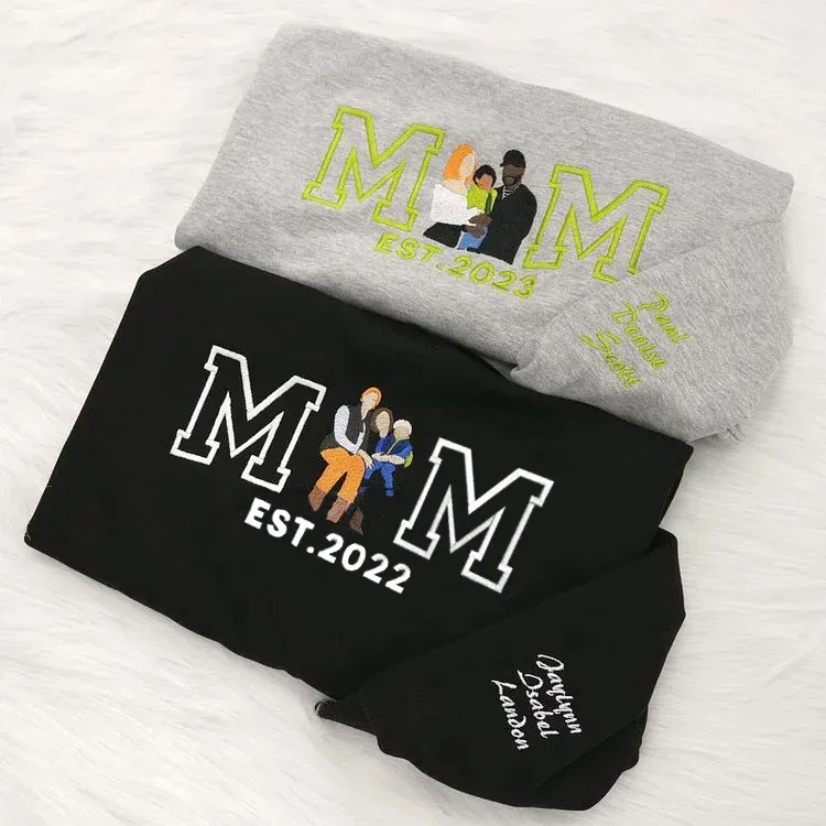 Custom Embroidered Portrait Sweatshirt Best Gift For Mom