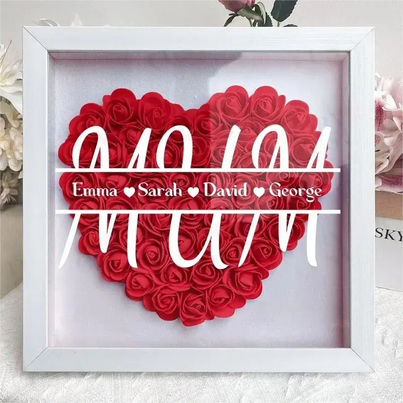 Personalized Flower Shadow Box With Kid's Name - Mother's Day Gift 