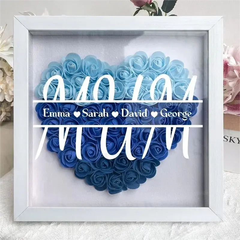 Personalized Flower Shadow Box With Kid's Name - Mother's Day Gift 