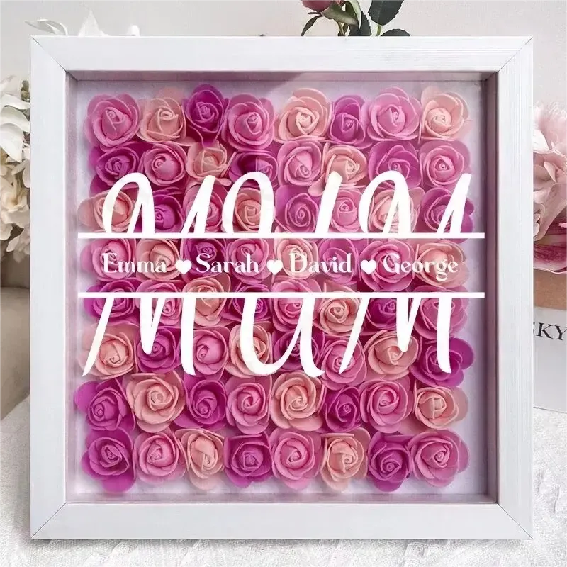 Personalized Flower Shadow Box With Kid's Name - Mother's Day Gift 