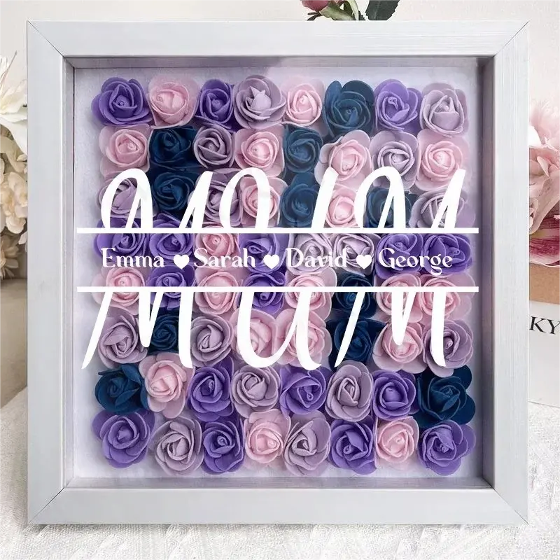 Personalized Flower Shadow Box With Kid's Name - Mother's Day Gift 