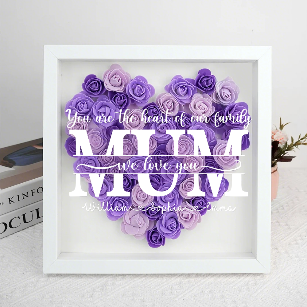 You Are The Heart Of Our Family - Family Personalized Custom Flower Shadow Box - Mother's Day, Gift For Mom, Grandma-Creatgifts